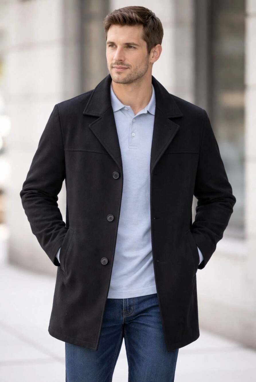 Tommy Hilfiger Men's Navy Wool-Blend Quilted Lining Walker Coat